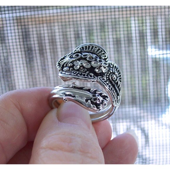 925 STERLING SILVER Flowers Spoon Ring - Picture 6 of 16
